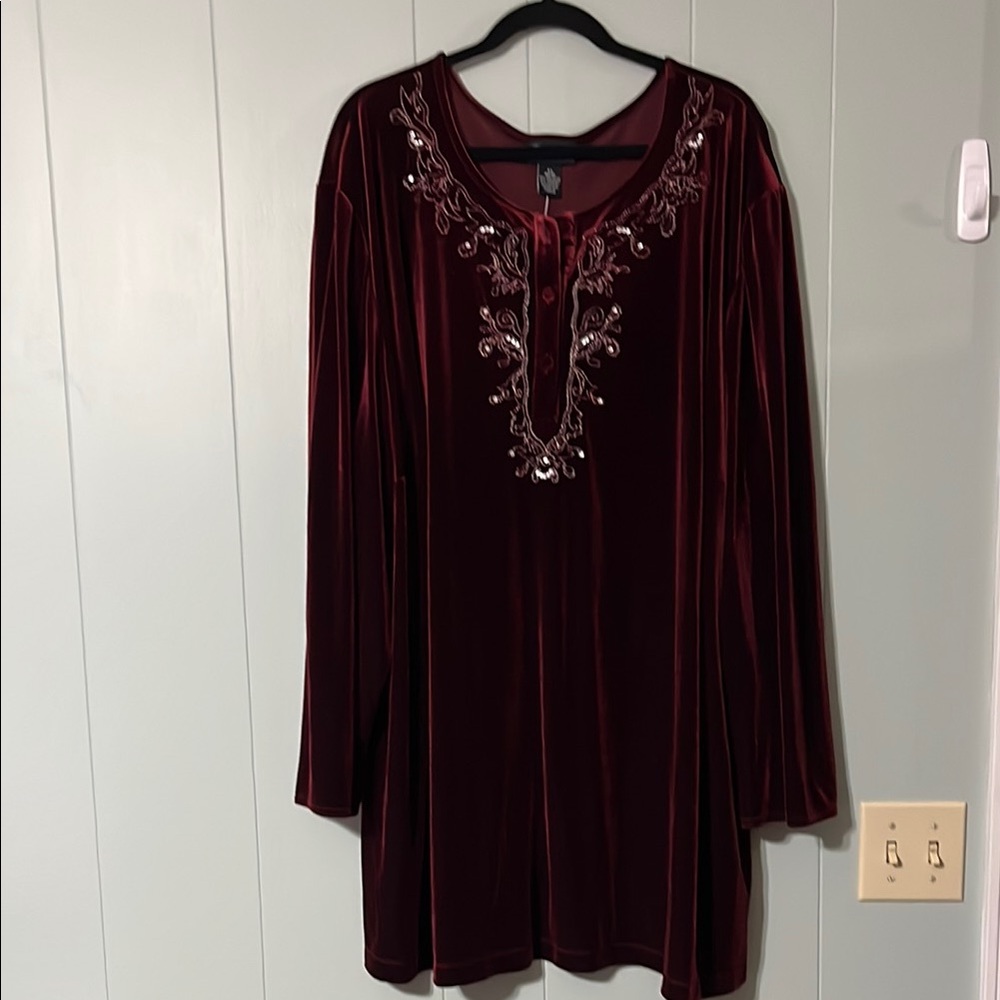 Maggie Barnes Red Long Sleeve Embellished Tunic